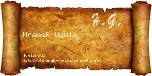 Hranek Gyula névjegykártya